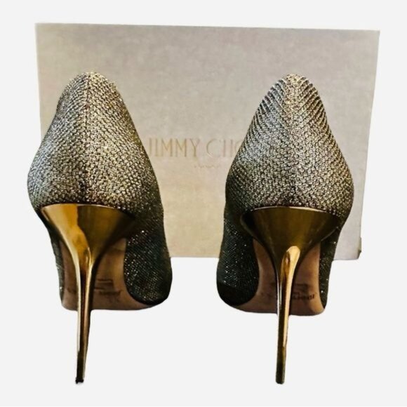 Jimmy Choo ABEL Lame Glitter Gray with Gold Pump Heels Size 6.5 - Picture 6 of 11